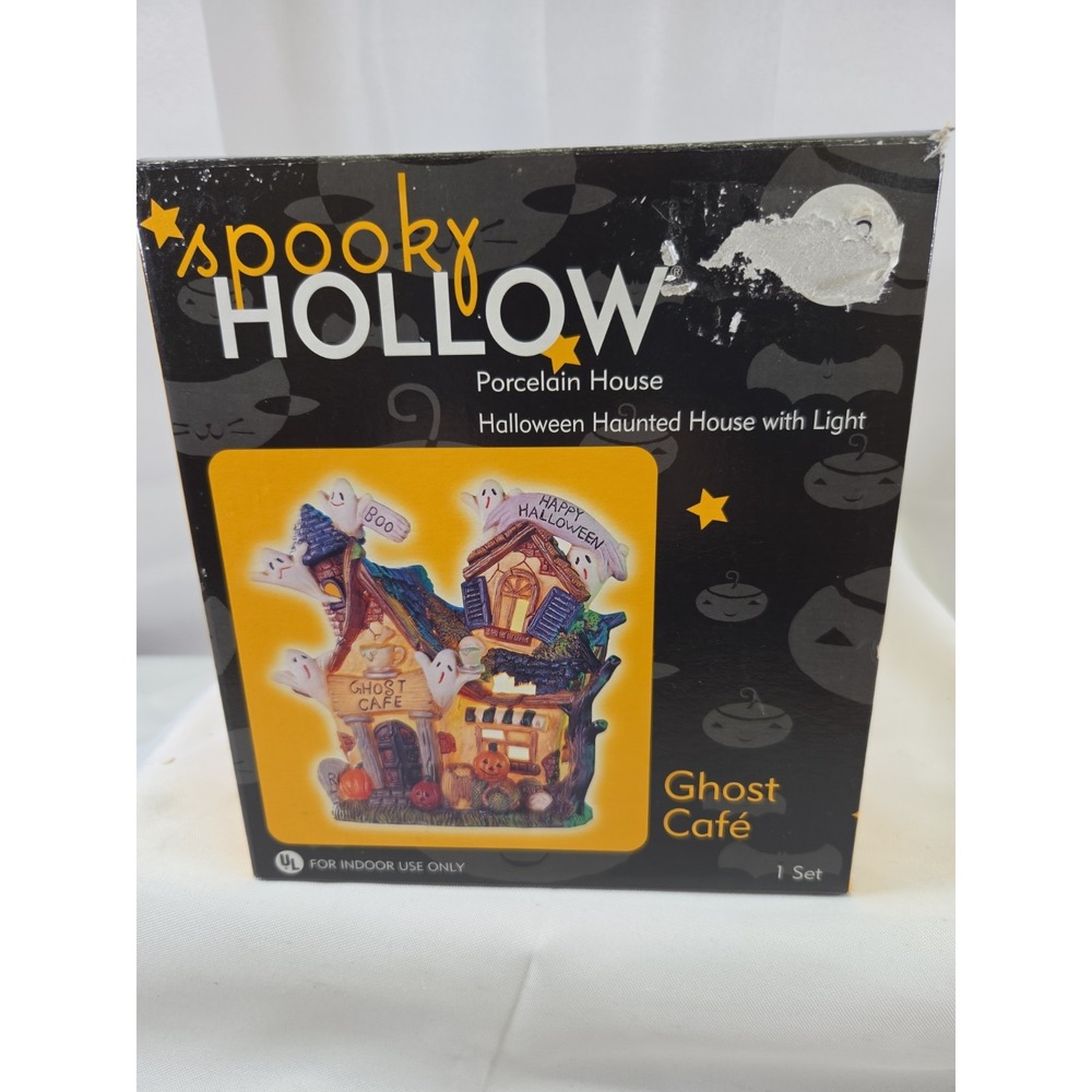 Spooky Hollow Ghost Cafe Porcelain Lighted House Village Vintage 2002 With Box